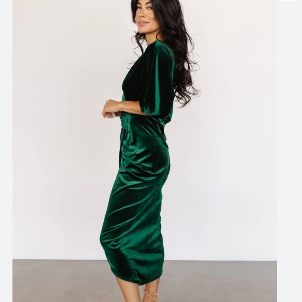 Baltic Born Brendyn Emerald Green Velvet Wrap Dress - Picture 4 of 5